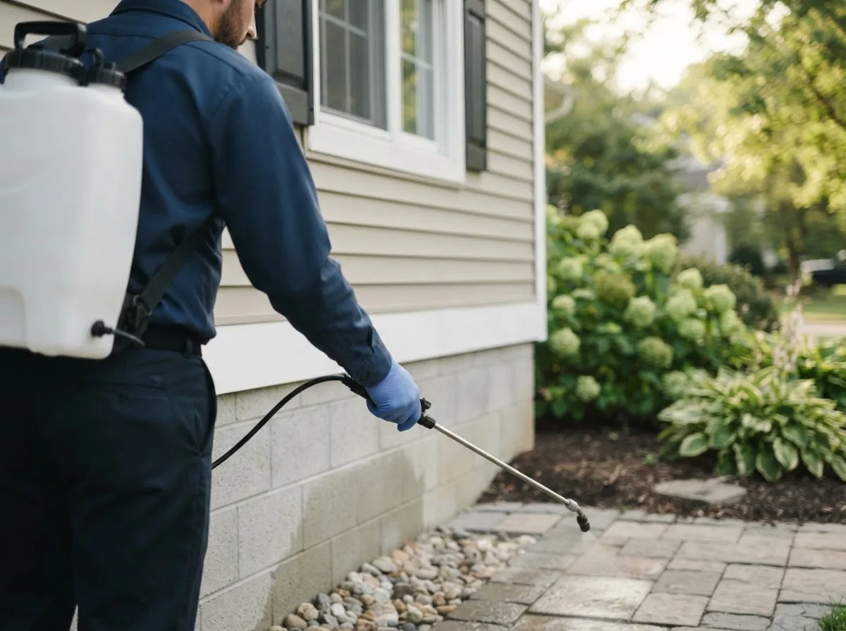 Pest control technician inspecting a home in Robertsville, MO